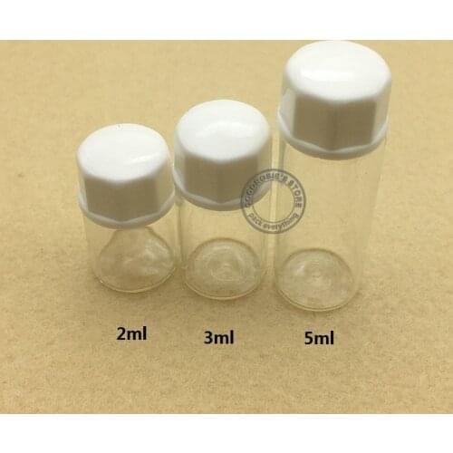100pieces/lot) 2ml 3ml 5ml Clear Glass bottle with Stopper Mini Glass Vials bottle with screw cap Glass Liquid bottle