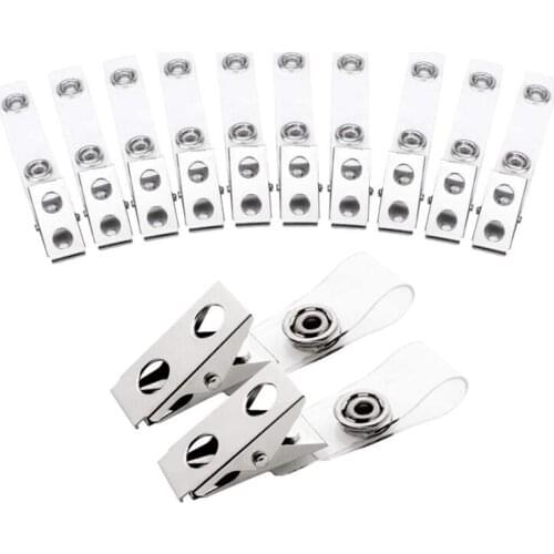 100Pcs Metal Badge Clips with Clear PVC Straps for ID Cards and Badge Holders