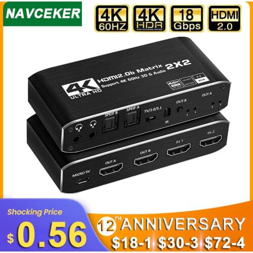2021 2x2 Matrix Switch Splitter with SPDIF and L/R 3.5mm HDR HDMI-compatible Switch 4x2 Support HDCP 2.2 ARC 3D 4K@60Hz for PS5