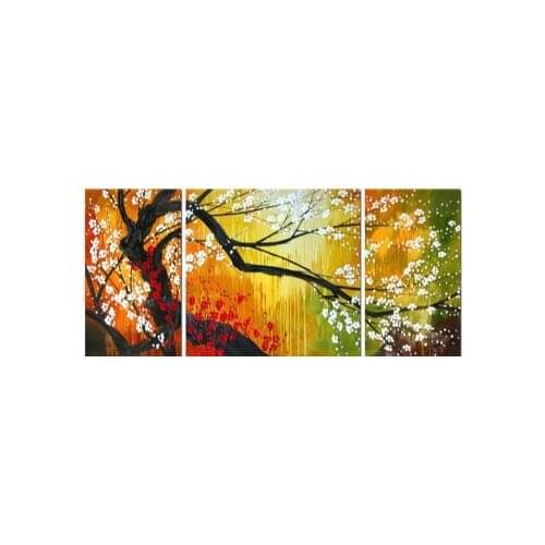 3 Pcs Hand Painted Plum blossom in the rain II-Modern Canvas Art Wall Decor-Floral Oil Painting Wall Pictures for Living Rooms