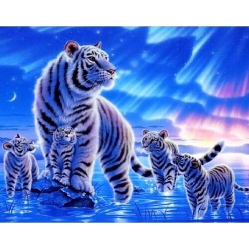 5D DIY Diamond Painting Cross Stitch White Tiger Rhinestone Needlework Diamond Embroidery Mosaic Animal Home Decorative