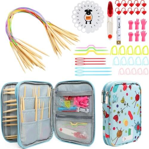 60cm Bamboo Circular Knitting Needles Set With Sewing Accessories and Bag