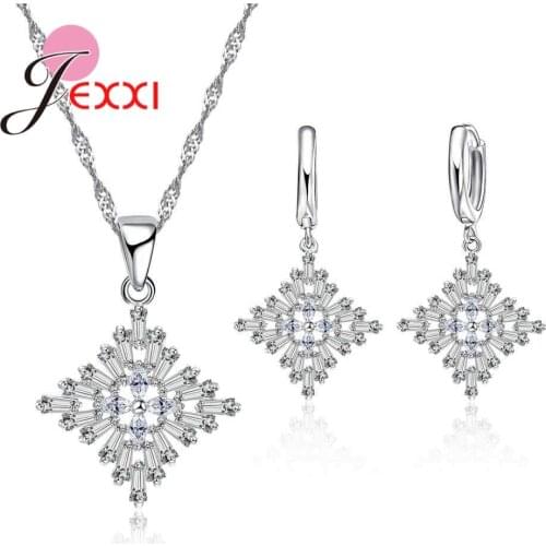 Austria Crystal Earrings Necklaces 925 Silver Bridal Jewelry Sets Christmas gift Dress Wedding Accessories Jewellery