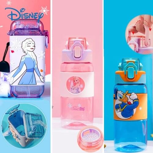 Disney Children Water Cup Mickey Minnie Frozen Portable Summer Kettle Student Kindergarten Girl Sports Square Straw Bottle Gifts