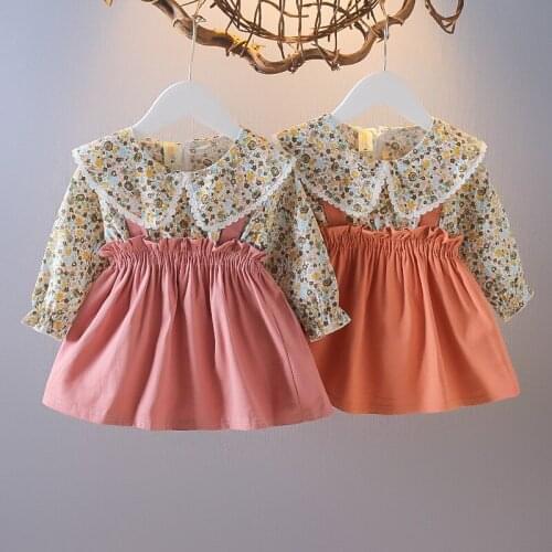 Kids Dress Girls Autumn Full Sleeve Flower Ruffles Patchwork Knee-length Dresses Toddler Children Clothes