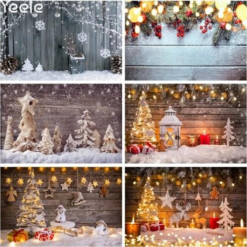Yeele Christmas Backdrop Snow Light Bokeh Wooden Board Props Photography Photographic Background For Baby Photo Shoot Photocall