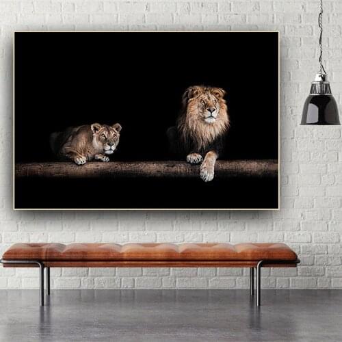 The King of Animals Canvas Painting Lion Couple Posters Prints Wall Art Picture for Living Room Home Decoration Free Shipping