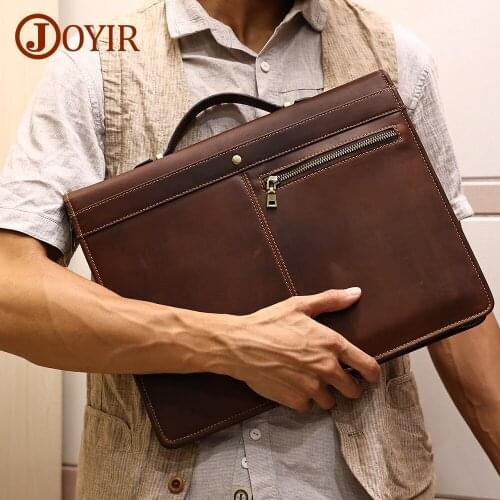 JOYIR Crazy Horse Leather Top-Handle Bags 13.3" Laptop Briefcase iPad Portfolio Case Business Office Document Bag Male HandBag