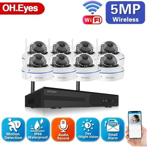 8CH 5MP HD WiFi IP Camera Set Wireless NVR Kit Indoor Outdoor Waterproof Security Camera Set Video Surveillance Kit Night Vision