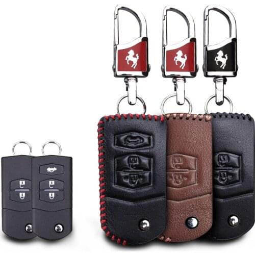 KUKAKEY Leather Car Key Case Fob Cover For Mazda 2 3 5 6 CX5 CX-5 M2 M3 M5 M6 Flip Folding Key Protected Bag Holder Shell