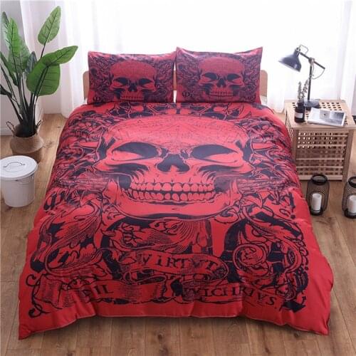 Red Skull Comforter Duvet Cover Set with Matching Pillowcase 3D Print Single Double Queen King Size 3pcs Bedding Sets Home Decor