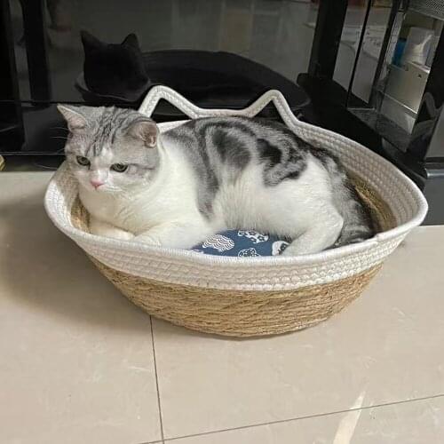 Handmade Cat Dog Bed Straw Woven Soft Cat Mat House Cat Scratcher Grinding Claws Pad Four Seasons Pet Beds For Cats Supplies