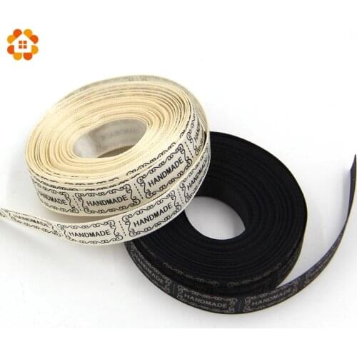 10Yard/Lot 13MM Beige And Black Printed Handmade Design Ribbon For Wedding DIY Crafts Gift Packing Belt & Sewing Accessories