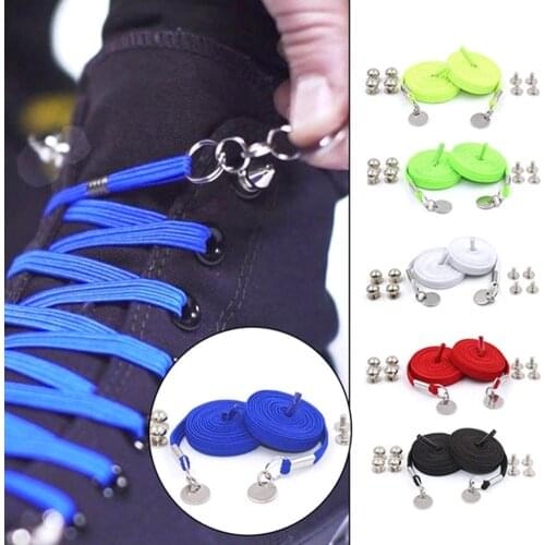 Hot!!! Candy Color One Hand No Tie Laziness Shoelaces Metal Circle Elastic Laces
