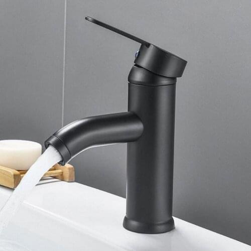 Matte Black Single Handle Bathroom Sink Faucet One Hole stainless steel Basin Mixer Tap, Bathroom Vessel Modern Vanity Fauce
