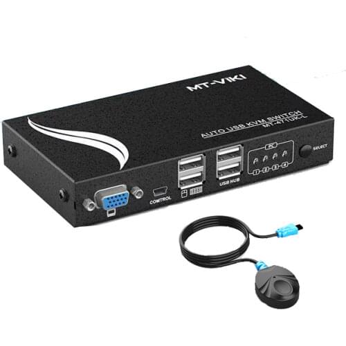 MT-Viki 4 Port Auto USB KVM Switch Hotkey Select with Original Cables Metal Casing Resolution PC Manage Send cable MT-471UK-L