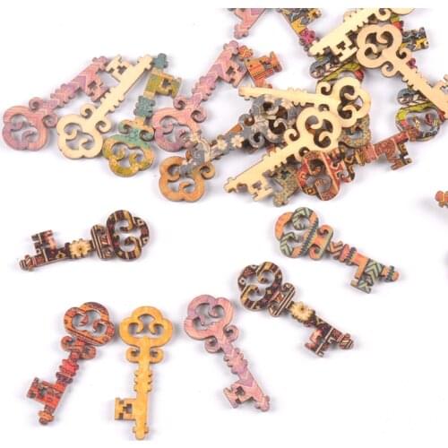 Mix Painting Retro Keys Wood Craft Supplies For Handmade Scrapbooking Home Wooden Decoration Embellishment 25pcs 16x40mm m1971