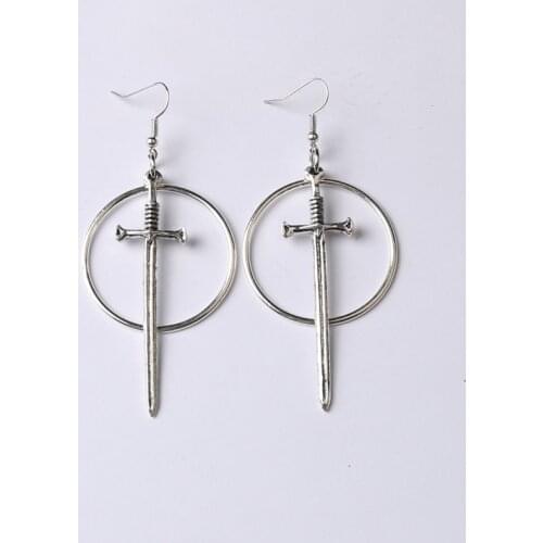 Sword Hoop Charm Earrings,Goth Jewelry Dangle Earring,dagger, Punk,gothic,cool