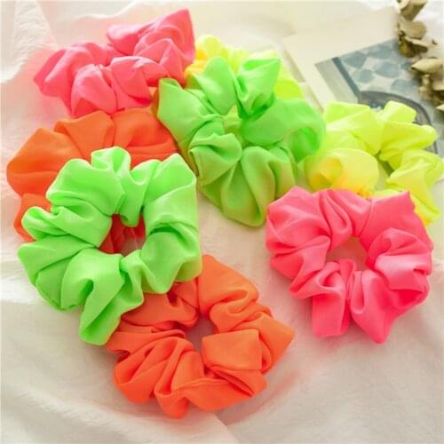 2021 New Neon Scrunchies Elastic Hair Bands Ponytail holders Fluorescent Colorful Green Orange Hair ties accessories headwear