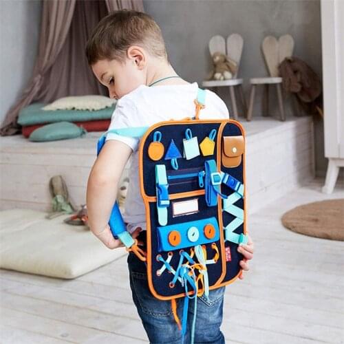 Backpack Busy Board Montessori Basic Skills Sensory Board Educational Toys for Toddlers Kids Learning to Dress