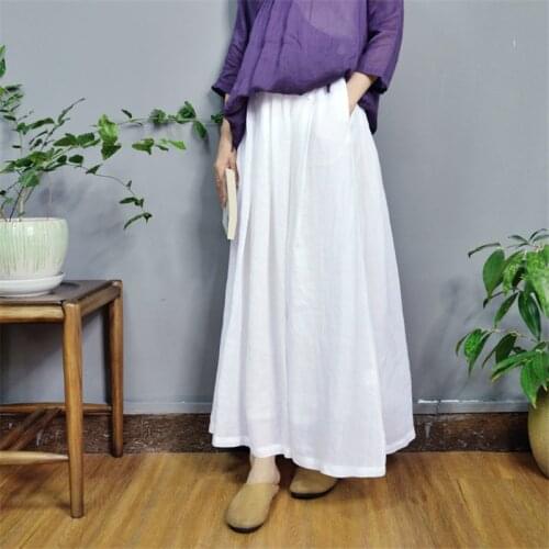 SCUWLINEN NEW 2020 Women Skirts Vintage Solid Elastic Waist Lace-up Double Layers All-match Long Casual Loose Skirts S780