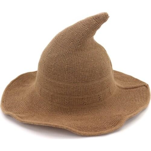 Autumn Winter Womens Felt Hat Fedoras Big Brim Hats For Women British Style Vintage Church Hats Lady Pointy Witch cap foldable