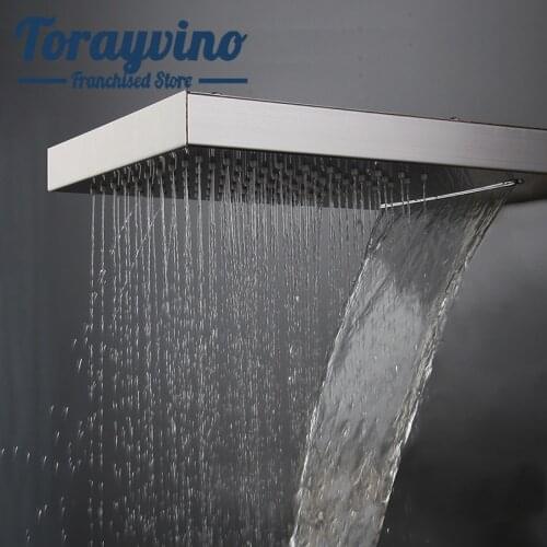 Torayvino Spray Tap Shower Faucet Mixer Head Bathroom Rainfall and waterfall Square Type Wall Mounted Chrome shower head