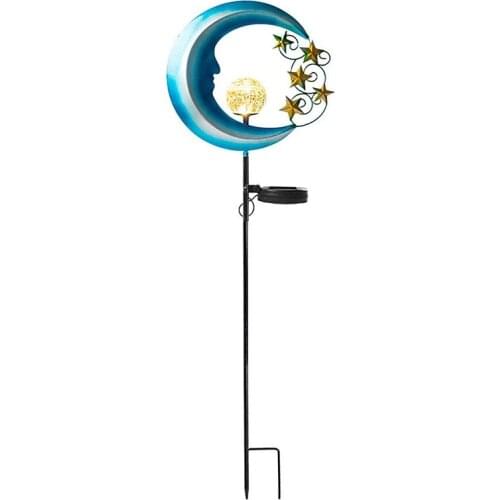 Solar Light Garden Path Decoration, Metal Moon Star Cracked Glass Earth Landscape Light, Suitable for Outdoor