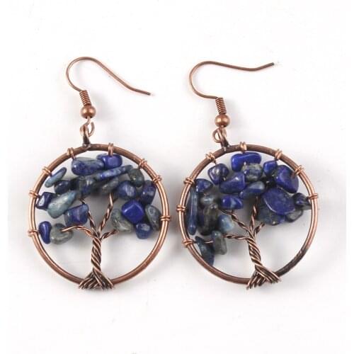 Trendy-beads Copper Wire Wrapped Tree of Life Lapis Lazuli Earrings For Women Charm Jewelry