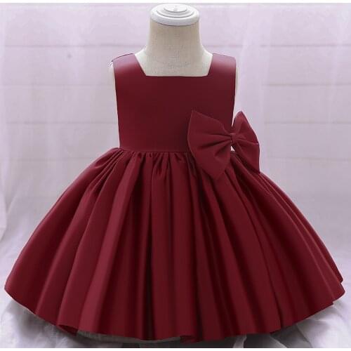 Top quality Red Satin Kids Girls For Girl Wedding Short Dress Elegant Princess Party Pageant Christmas Formal Dress Clothes