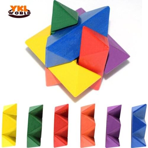 YKLWorld Traditional Brain Teasers Wooden Colorful Hexagonal Magic Puzzle Luban Lock Wood Lock Educational Toy for Kids (S0