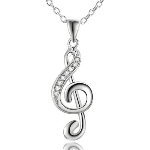 Silver color jewelry girl favorite Christmas gifts creative lovely inlaid stone music notation pendant necklace LN011