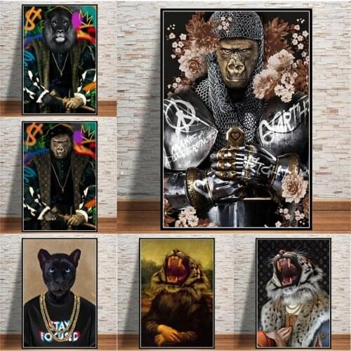 Gorilla Knight and Lion King Funny Animal Canvas Prints European Noble Art Prints Living Room Decoration Picture Frameless