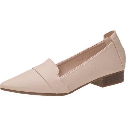 Womens Shoes 2021 New Spring and Autumn Simple Pointed Shallow Mouth Low Heel Soft Sole Work Leather Shoes