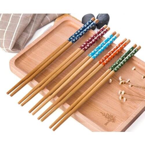 10pair/lot Sakura Elegant Flowers Chopsticks Vintage Natural Eco-friendly Bamboo Print Chopstick Wooden Tableware Set NX 015