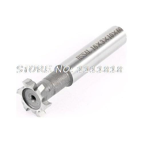 16mm x 3mm Cutting Tool 10mm Straight Shank 6 Flutes HSS T Slot End Mill