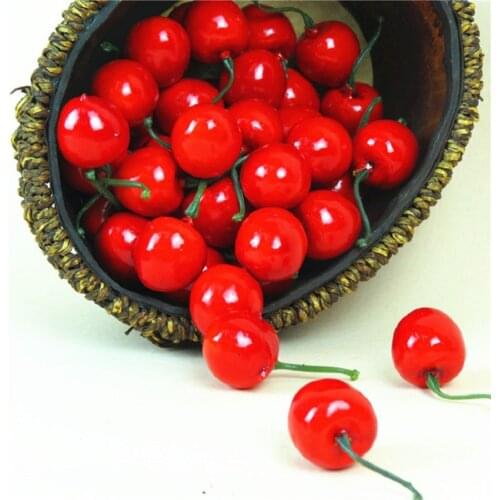 20PCS/lot Mini Fake Red Cherry Plastic Fruit Small Berries Artificial Flower Stamen Pearlized Wedding Christmas Party Decoration