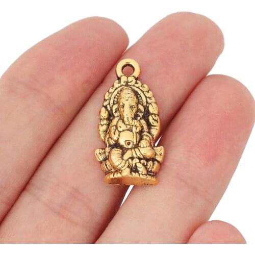 20 x Antique Gold Ganesha Elephant Hindu God of Wisdom Charms Pendants Beads for DIY Handmade Jewelry Making Findings 27x14mm