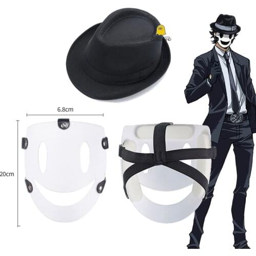 2021 Anime High Rise Invasion Cosplay Halloween White Mask Black Hat Tenkuu Shinpan Angels Smile Samurai Horror Evil Mask Props