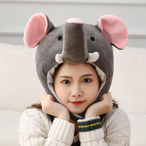 2021 Kid Girl Women Hat Hood Cartoon Plush Stuffed Cosplay Elephant Cap for Winter Photography Prop Cute Animal shape design Cap
