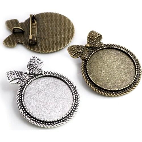 5pcs 30mm Inner Size Antique Silver Plated Bronze Brooch Pin Cabochon Base Setting