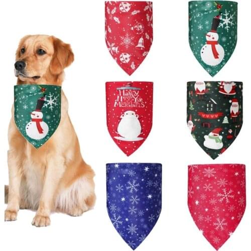 6 Pcs Christmas Element Print Washable Dog Triangle Bibs Pet Kerchief Scarf for Small Medium Dogs Puppy Festive Decoration C42