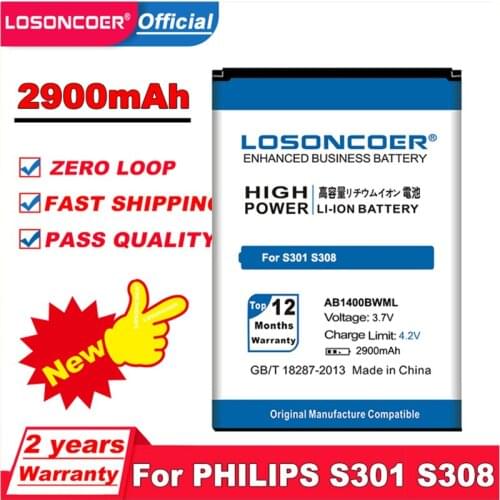 LOSONCOER 2900mAh AB1400BWML Battery for PHILIPS S301 S308 CTS308 Battery Batteries