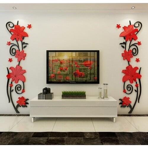 Flower vine Acrylic Crystal 3D Wall Stickers TV Background DIY art wall decor Living Room Bedroom creative decoration