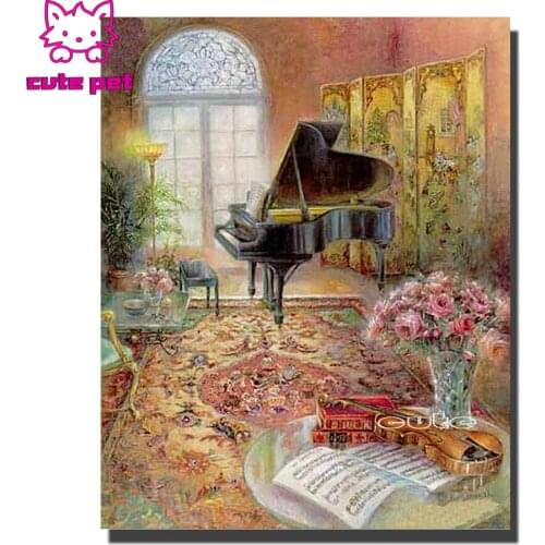 Piano and violin DIY Diamond Embroidery Diamond Painting flower view Cross Stitch 3d picture of rhinestone by numbers mosaic