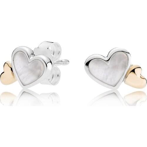 Free Shipping Authentic 925 Sterling Silver Bright Heart Stud Earrings For Women DIY Jewelry S925 Original Double Heart Earring