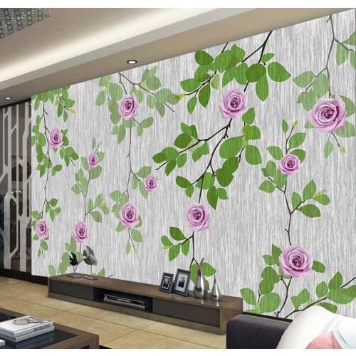Large Mural Green leaf Purple Flower Wallpaper Mural for Backaground 3d Photo Mural 3d Wall Mural 3D Flower Wall paper