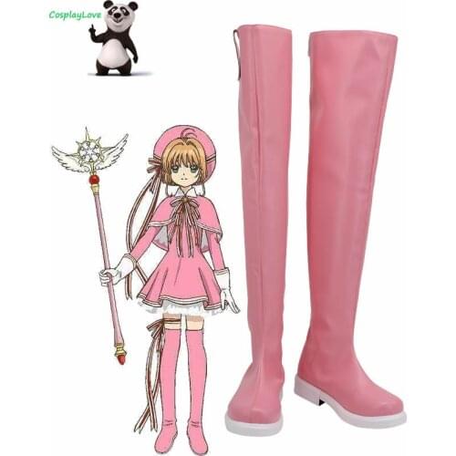 CosplayLove Cardcaptor Sakura: Clear Card Sakura Kinomoto Pink Dress Shoes Cosplay Long Boots Leather Custom Made