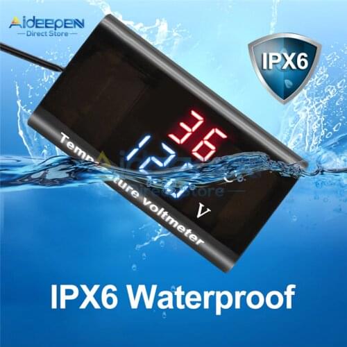 DC 12V LED Digital Temperature Sensor Voltmeter 0.28 inch Dual Display Thermostat Voltage Meter Tester For Car Motorcycle