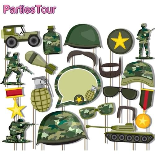 20X Military theme Decor Camo Tank Photo Booth Props DIY Mustache Glasses Mask Photobooth Army Soldier Party Favor Photo Booth